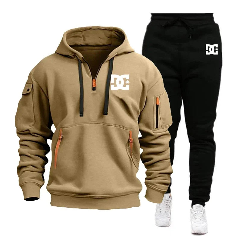 2026 New Winter Season Men's Fashion Casual Sports Set - Outdoor Loose Hooded Sweatshirt Pullover + Jogging Pants 2-Piece Set