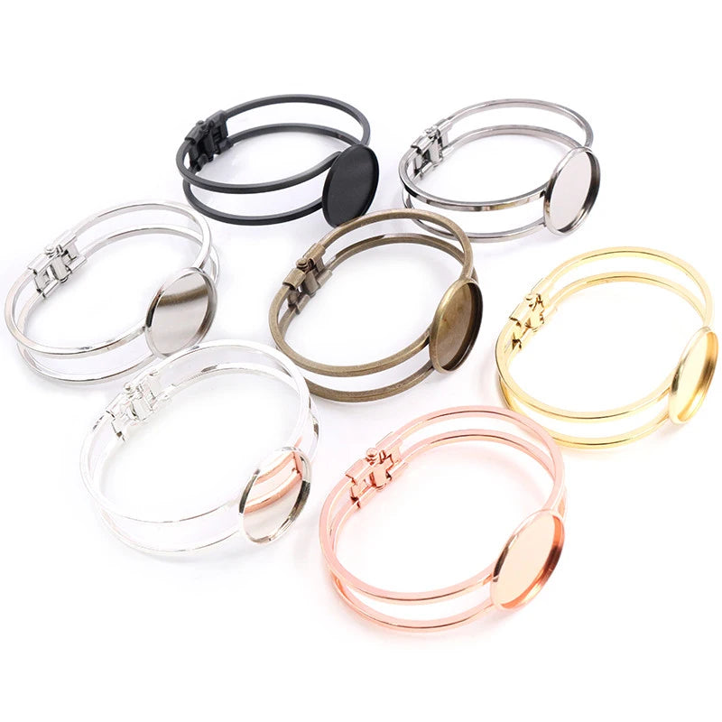 High Quality  20mm 6 Colors Plated Bangle Base Bracelet Blank Findings Tray Bezel Setting Cabochon Cameo
