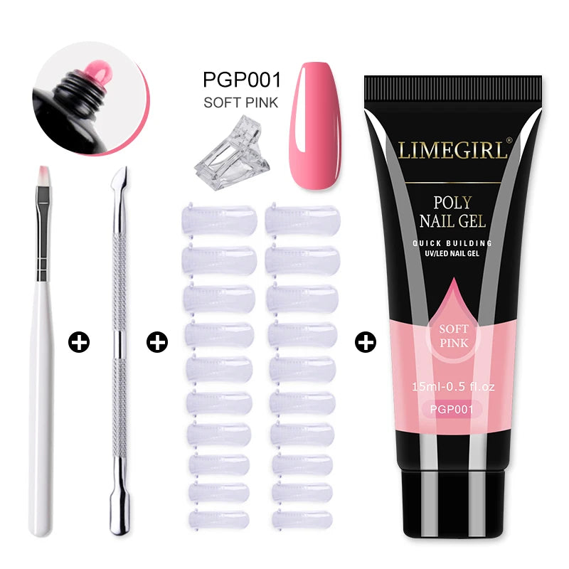 LIMEGIRL  Poly Nail Gel Set Manicure Set Gel Cuticle Pusher Finger Extend Mold Nail Kit All For Quick Extension Manicure Set
