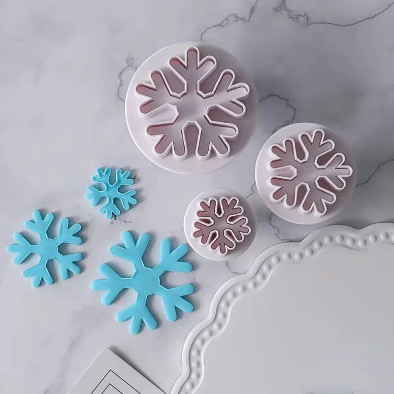 3pcs Snowflake Plunger Mold Cake Decorating Tool Biscuit Cookie Cupcake Mould Kitchen Accessories Fondant Cutting Pastry Cutter