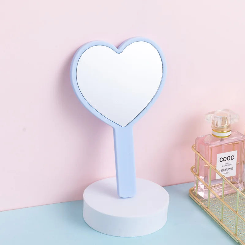1PCS Heart Shaped Hand‑held Vanity Mirror With Handle Portable Cute Small Beauty Mirror Cosmetic Makeup Tool For Girls Women