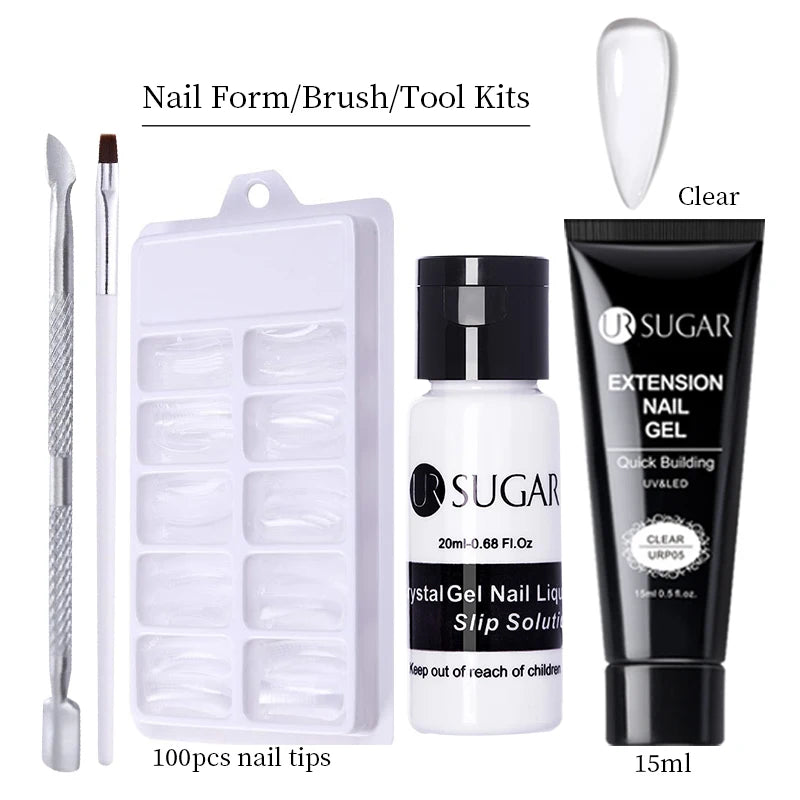 UR SUGAR 15ml Nail Extension Gel Set Acrylic Quick Building Hard Gel For Finger Prolong Form Tips Manicure Extension Tool Kits