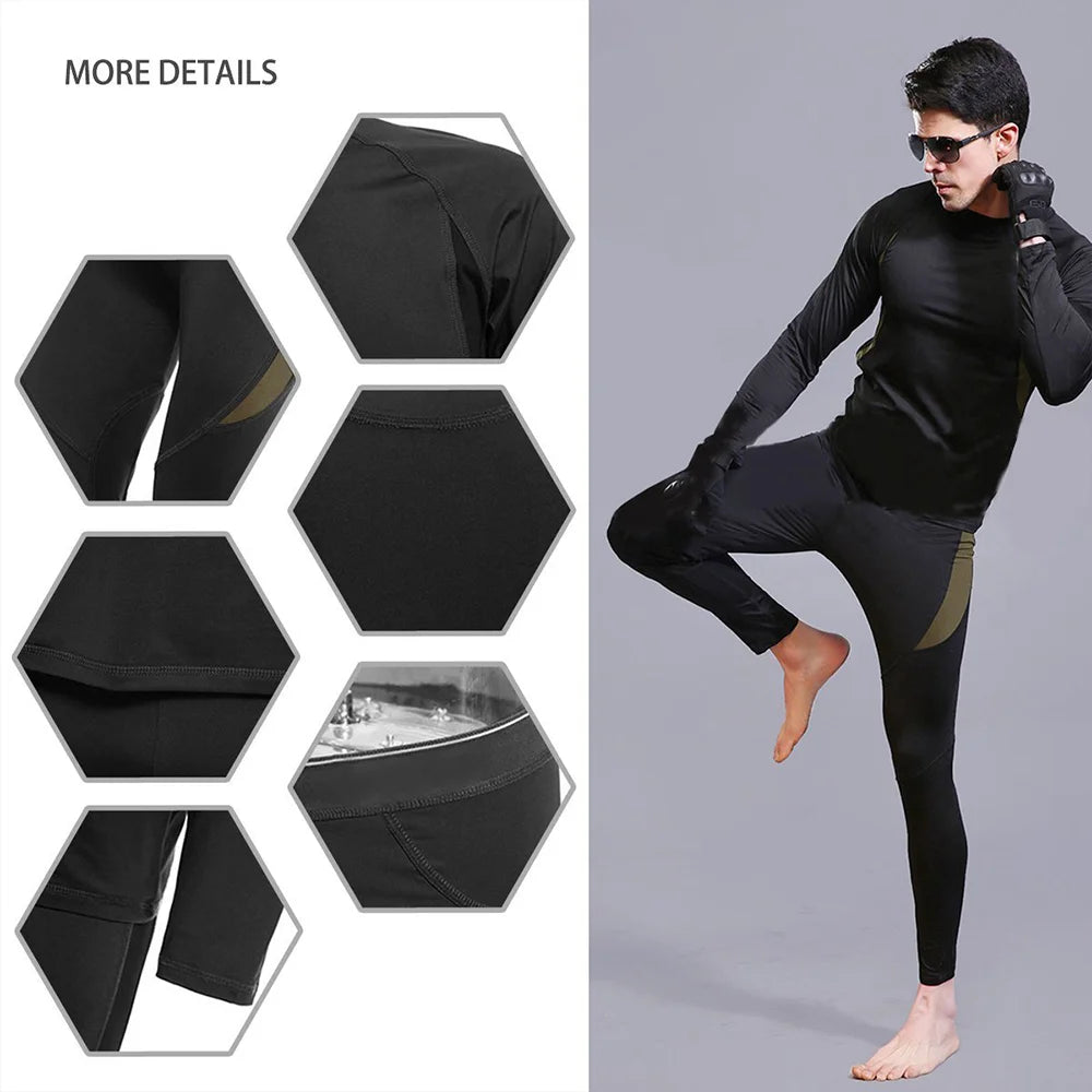 Functional winter thermal underwear set for men, including a motorcycle riding thermal set, and a men's ski thermal long-sleeved