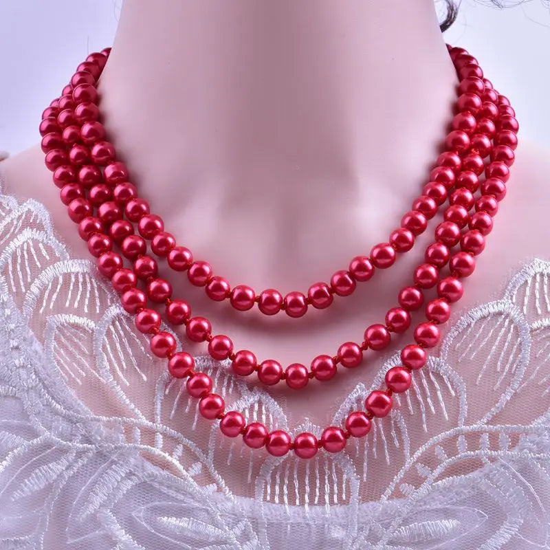 1.5m -8mm fashion glass imitation pearl necklace women's simple knot multi-layer long sweater chain clothing accessories 2021