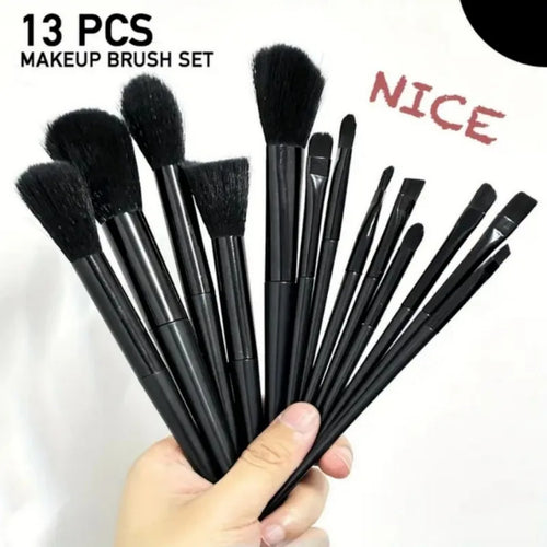 19pcs makeup tool set, including 13pcs soft makeup brushes, 3 triangular powder puffs, and 3 droplet shaped beauty eggs