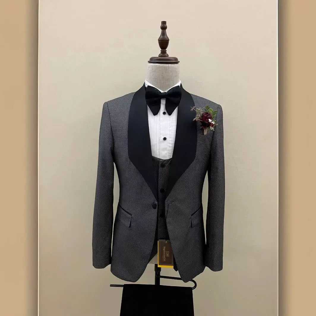 Men's 3 Piece Slim Fit Suit Set 2026 New Business Formal Wedding Groom Party Suit for Office Banquet and Four Seasons Wear