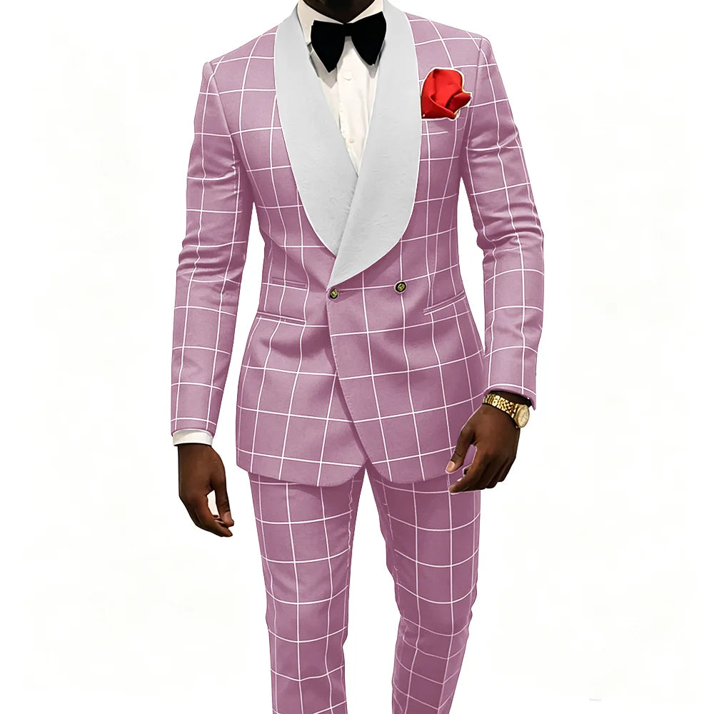 Men's Suit – Plaid Fabric, Groom's Tailcoat for Weddings, Classic Custom 2-Piece Suit (Jacket & Trousers)