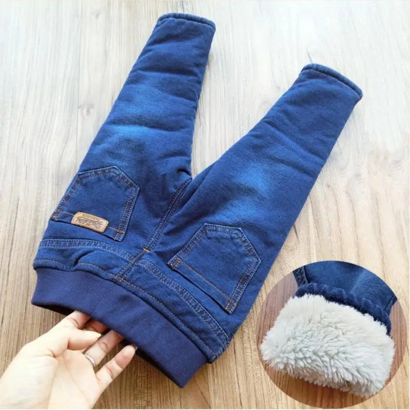 2022 New Warm pants Kids Cartoon Pant Fashion Boy Girl Jeans Winter Thickening Kids Denim Pants Baby Jean Infant Clothing 1-6Y