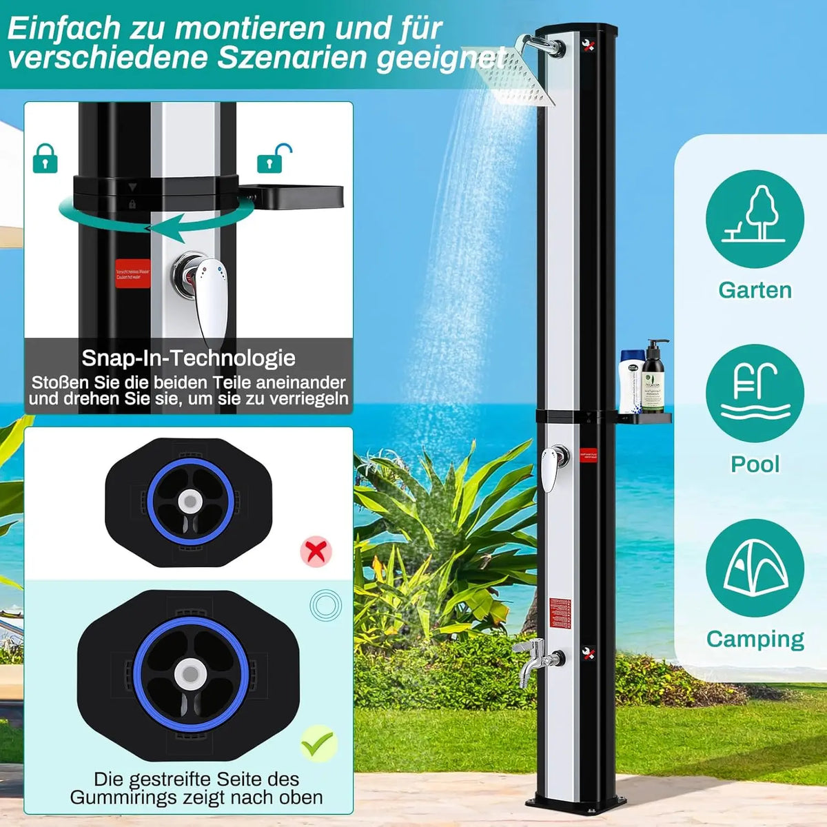 Premium Solar-Gartendusche für Außenbereich