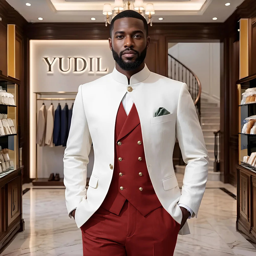 Men 3‑Piece Slim Fit Business Suit Formal Wedding Party Groom Blazer Jacket Trousers Male Suit Set
