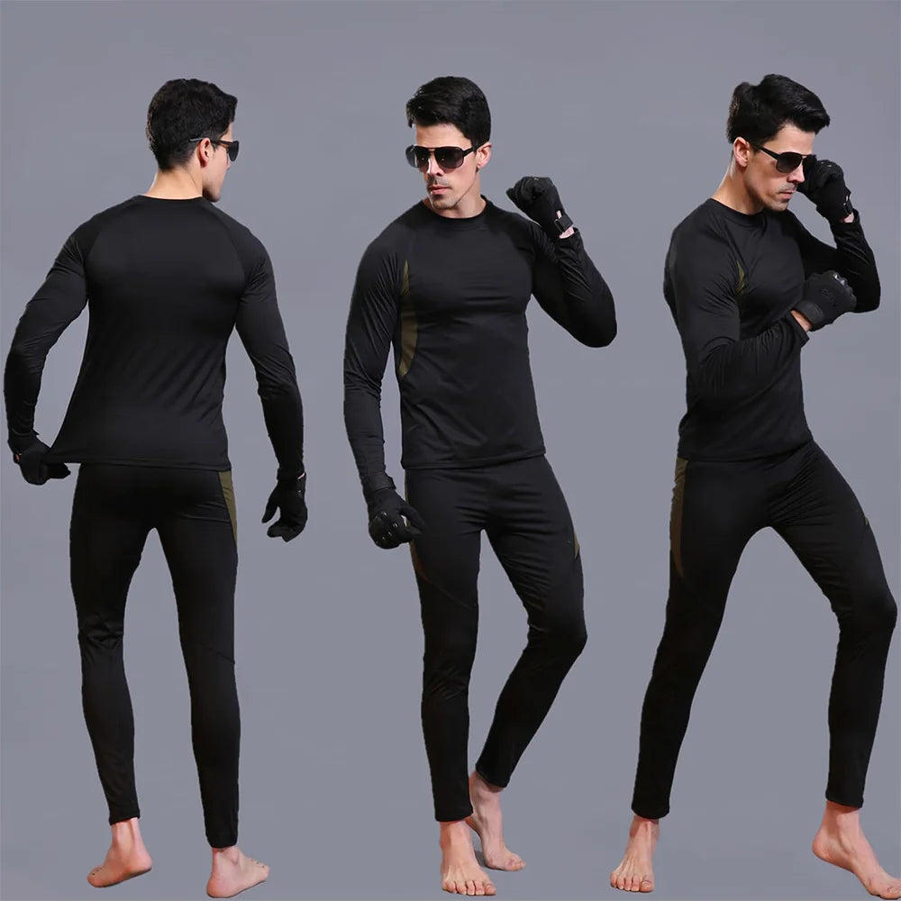 Functional winter thermal underwear set for men, including a motorcycle riding thermal set, and a men's ski thermal long-sleeved