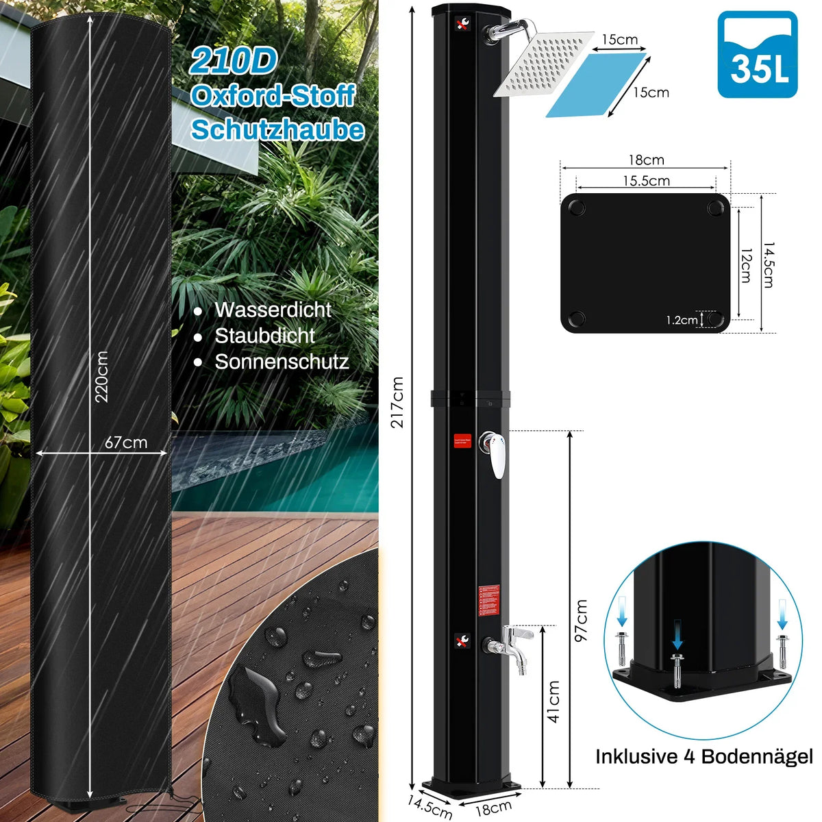 Premium Solar-Gartendusche für Außenbereich