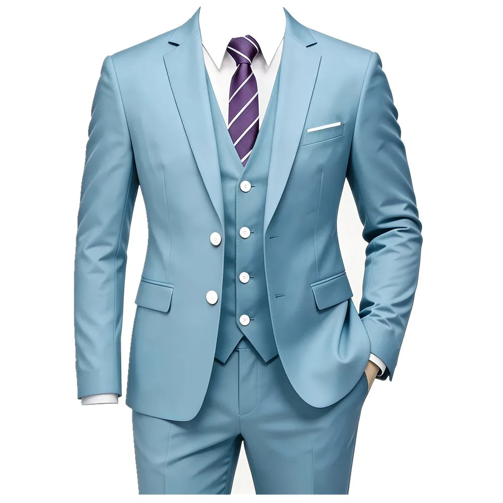 Classic Men'S 3Piece Suit Set, Consisting of a Suit Jacket, Vest, And Trousers. Suitable for Weddings, Business, Evening Parties