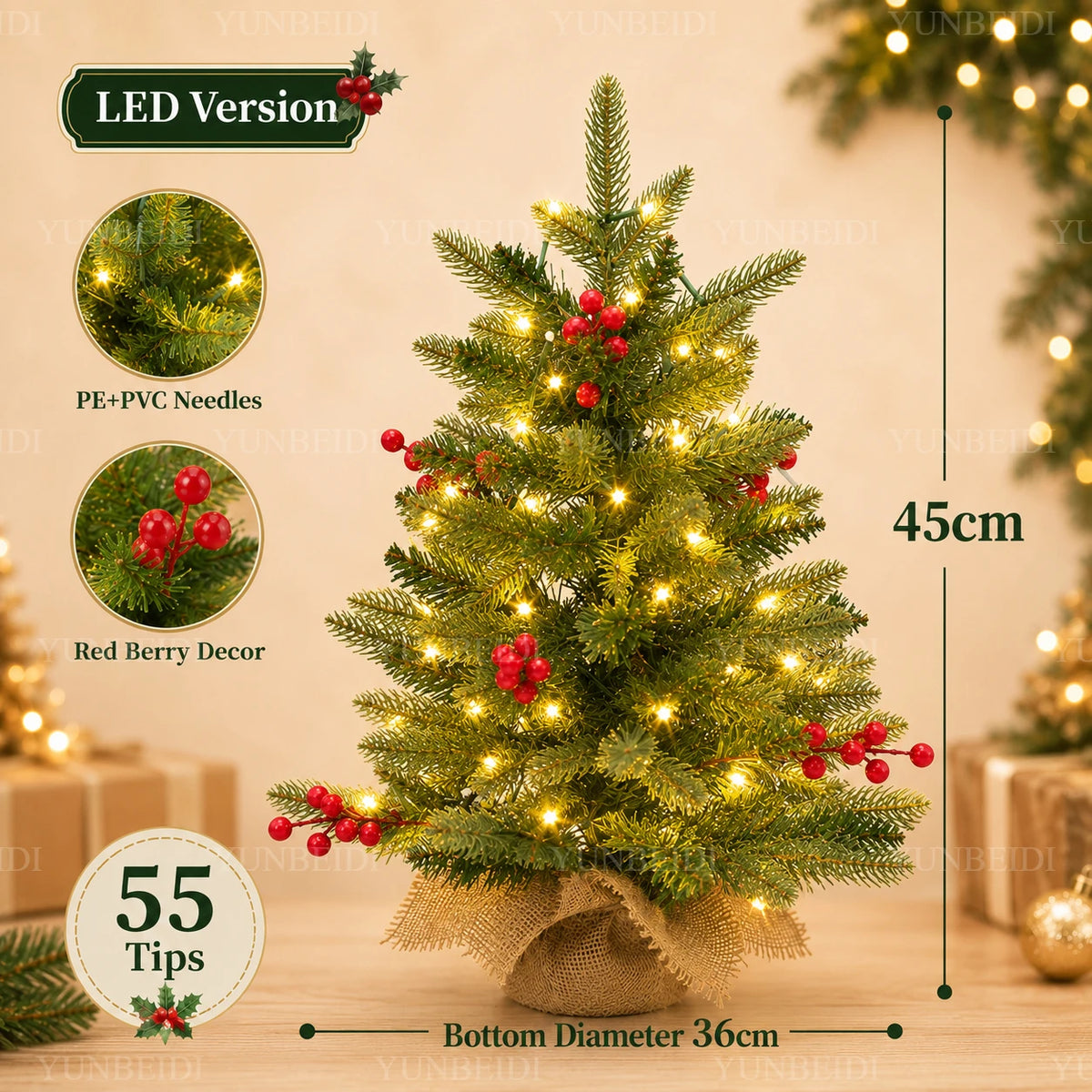 👉 Premium Weihnachtsbaum mit roten Beeren & naturgetreuen PE-Nadeln