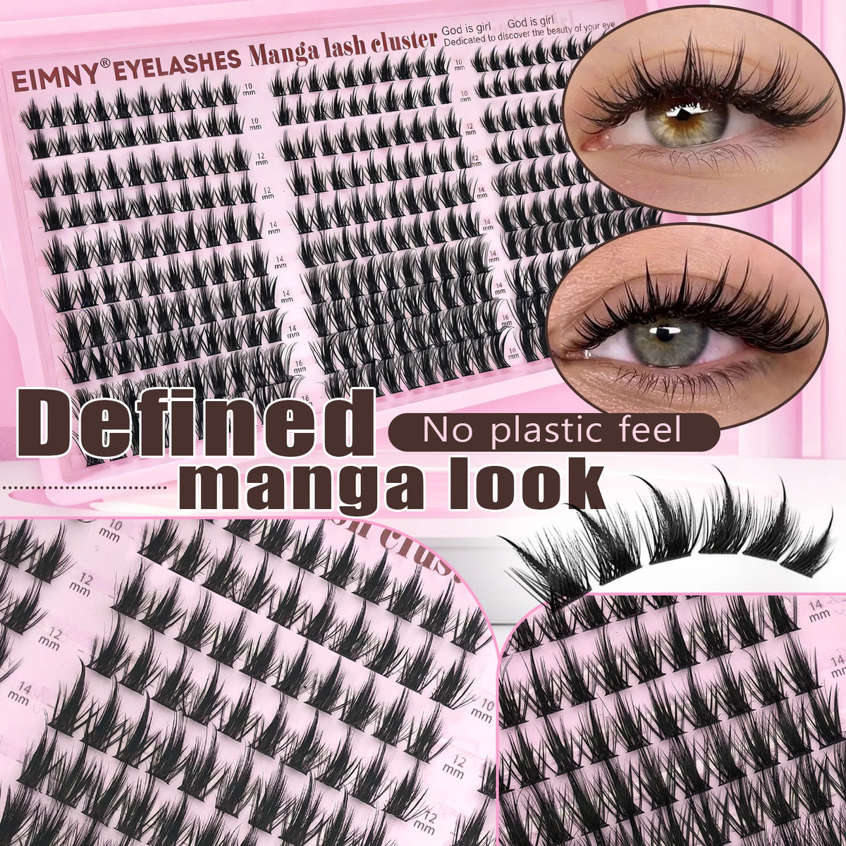 EIMNY 300PCS Little Devil Style Lash Extensions 10-16mm Including Glue Tweezers Cotton Swabs Manga Lashes Natural Voluminous