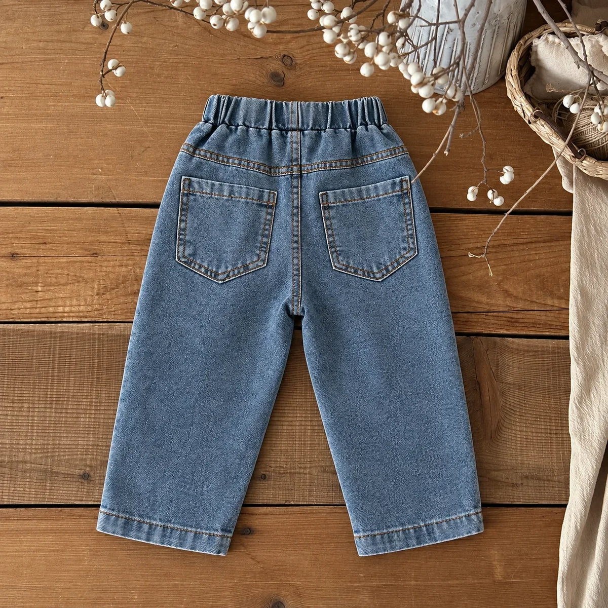 Baby Denim Pants For Toddler Boy Girl, Elastic Waistband Loose Straight Leg Jeans, Kids Casual Daily Wear Trousers