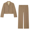 Women's Pants Blazer Set Autumn New Fashion Long Sleeve Buttons Short Top Mid-waist Wide-leg Pants Casual Simple 2 Piece Set