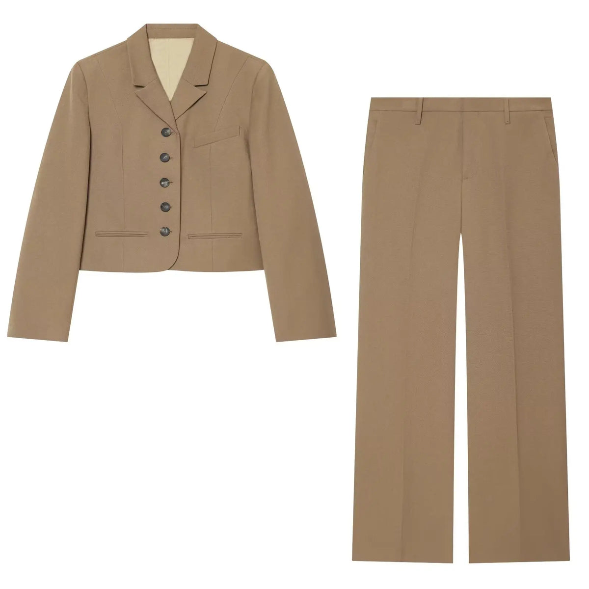 Women's Pants Blazer Set Autumn New Fashion Long Sleeve Buttons Short Top Mid-waist Wide-leg Pants Casual Simple 2 Piece Set