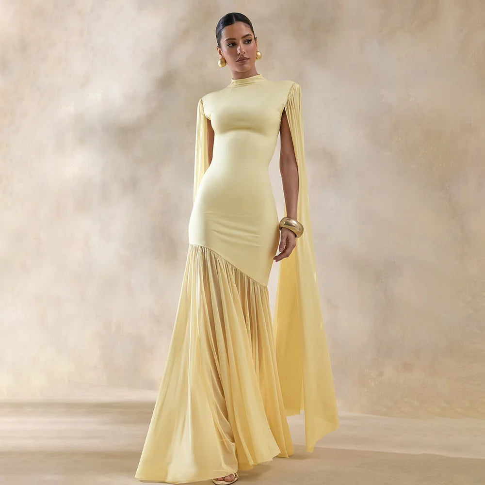 FL Elegant And Elegant Evening Dress For Women Featuring Patchwork Design Mesh Ribbon And Pure-Color Long Dress 2026