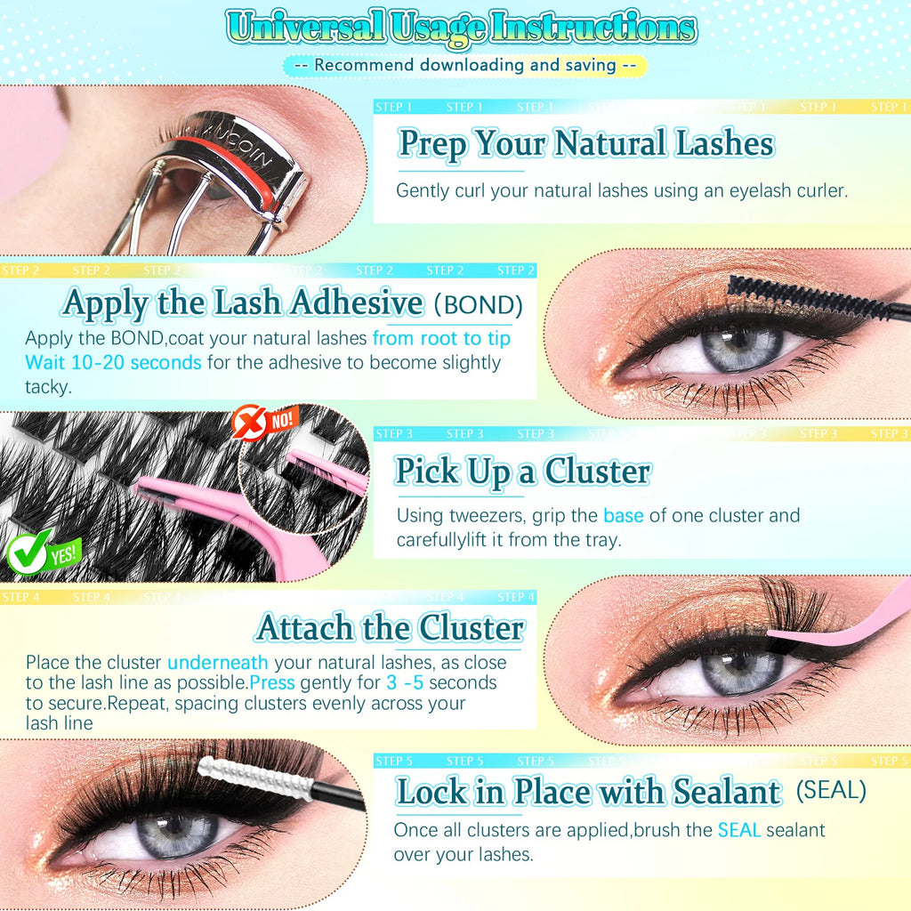 Manga Lash Clusters Kit 60D 80D 100D Individual Eyelash Extensions 8-16mm D Curl Natural Cat Eye Dramatic Lashes DIY