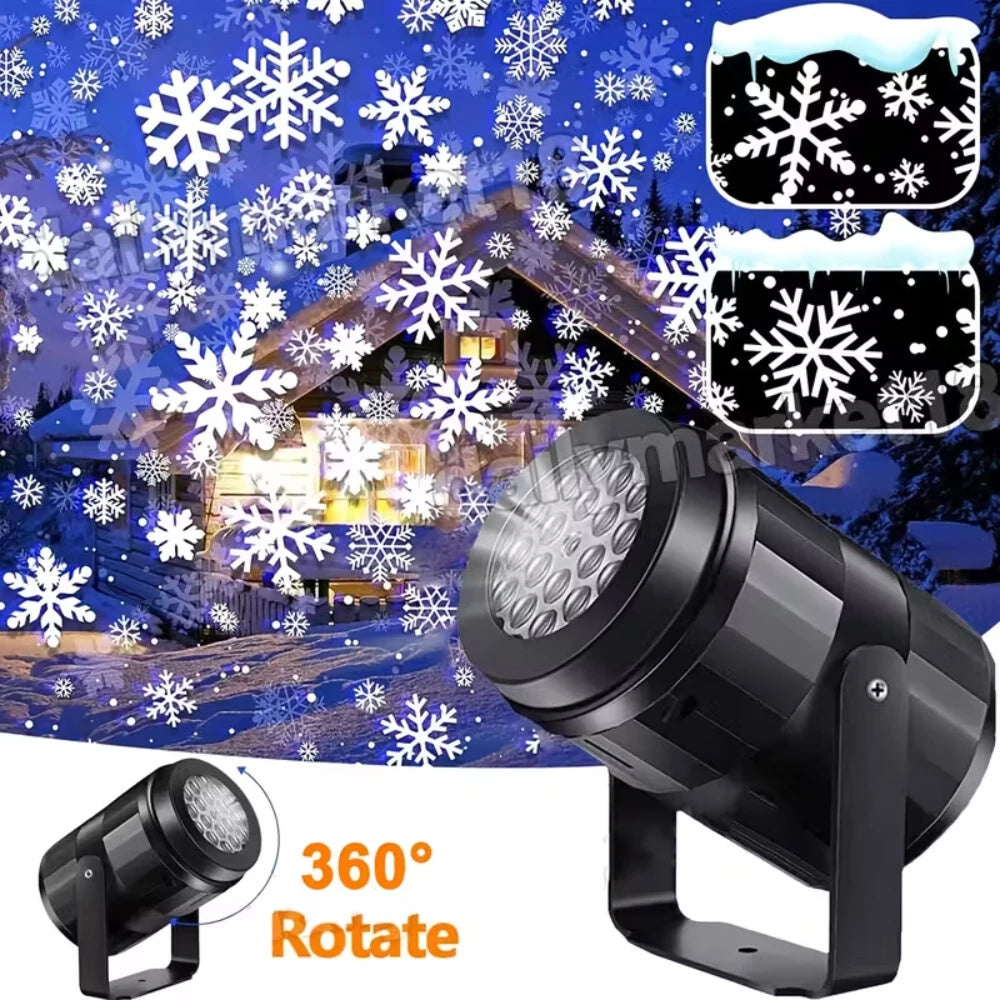 Christmas Snow Projector Light Snowflake Pattern LED Projector Lamp USB Power Xmas Festive Indoor Outdoor House Party Decor
