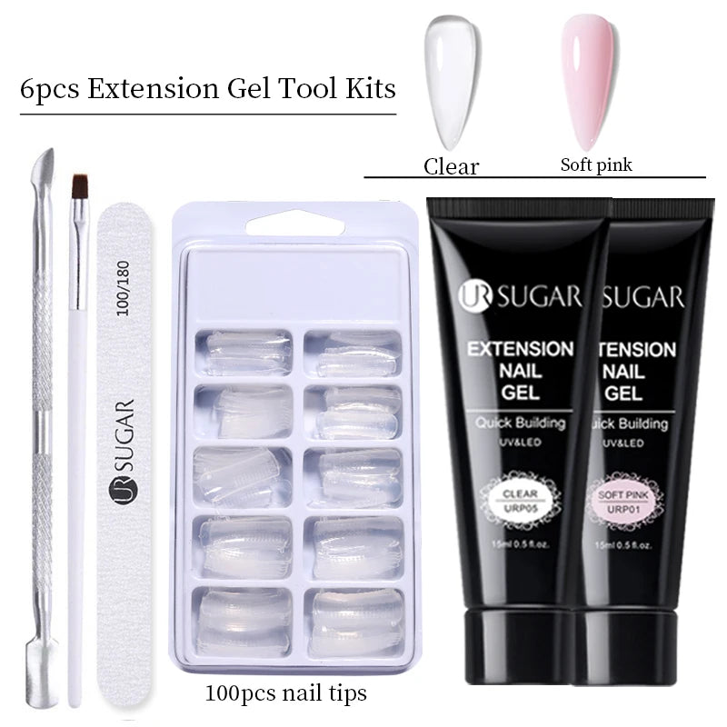 UR SUGAR 15ml Nail Extension Gel Set Acrylic Quick Building Hard Gel For Finger Prolong Form Tips Manicure Extension Tool Kits