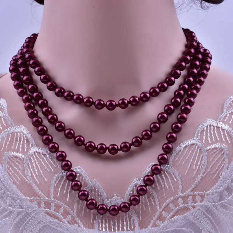1.5m -8mm fashion glass imitation pearl necklace women's simple knot multi-layer long sweater chain clothing accessories 2021