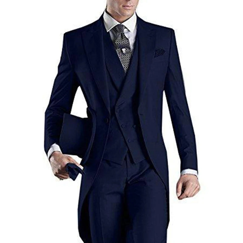 Latest Formal Wedding Men Suits Long Blazer 3 Piece Groom Tuxedo Classic Prom Party Male Suit Fashion Set Jacket with Pants Vest