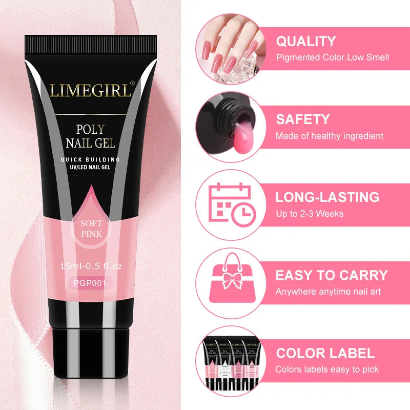 LIMEGIRL  Poly Nail Gel Set Manicure Set Gel Cuticle Pusher Finger Extend Mold Nail Kit All For Quick Extension Manicure Set