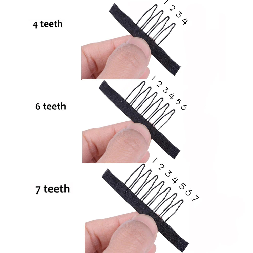 Wig Comb Clips 4-7Teeth Hair Extension Clips Stainless Steel Wig Clips Combs Snap Clips With Rubber For Hair Extension