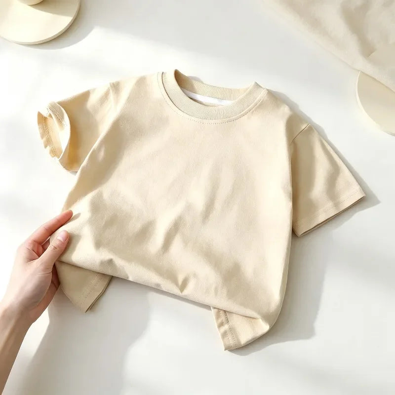 Kids Cotton Short Sleeve T-shirt Boys Girls Summer Baby Tops White Black Solid Color Children Casual Tees 0-8Years Child Clothes