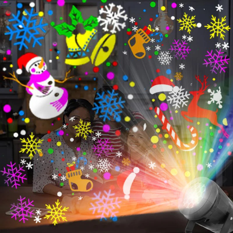 2027 Christmas Window Projector LED Snowflake Snow Elk Laser Projector 16 Patterns Projection Lamp Xmas Party Home Door Decor