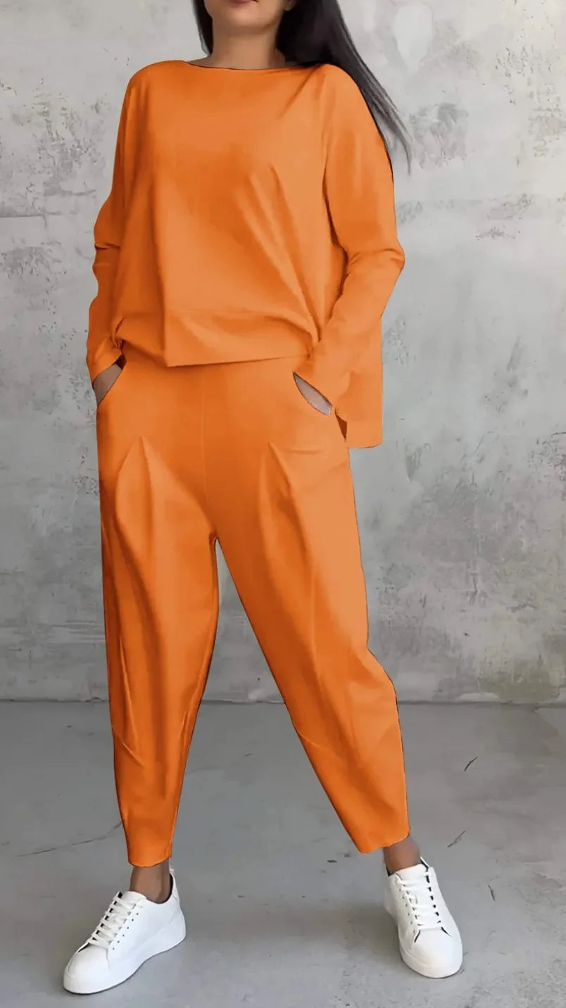Women Office 2 Piece Set Autumn New Solid Long sleeve Hoodie&Pants Suits Women's Loose Fashion Pocket Small Feet Trousers Sets