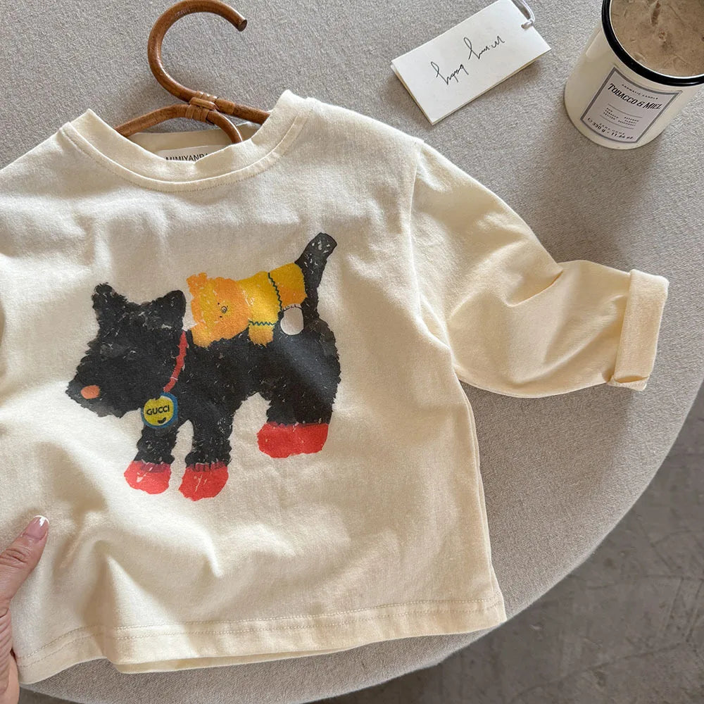 Children Cartoon Print T-Shirt Tops For Boys And Girls Clothing 2025 New Baby Kids Long-sleeve Cotton Bottoming Shirt