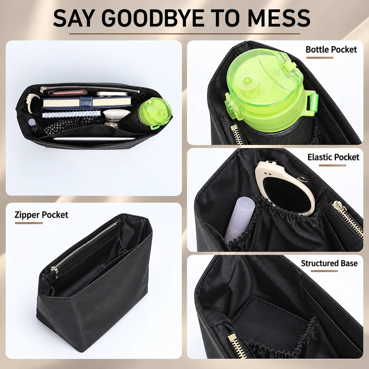 Nylon Bag Organizer Insert Compatible with Longchamp Le Pliage Large Tote, Lightweight Purse Divider Shaper with Multiple Pocket