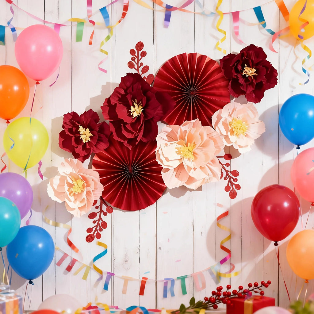 11pcs Large Size Red and Pink Contrast Paper Flower Fan Set, Essential for Wedding, Engagement Party Background Wall Decoration,