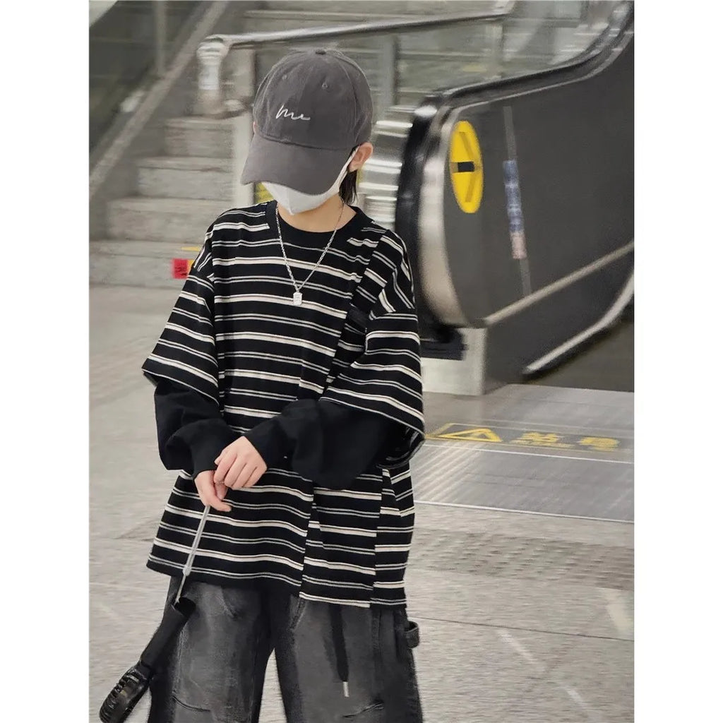 Pure Cotton Sweatshirt for Kids Loose Fit Korean Style T-Shirt Polyester Blend Summer Thin Sleeveless round Neck Unisex