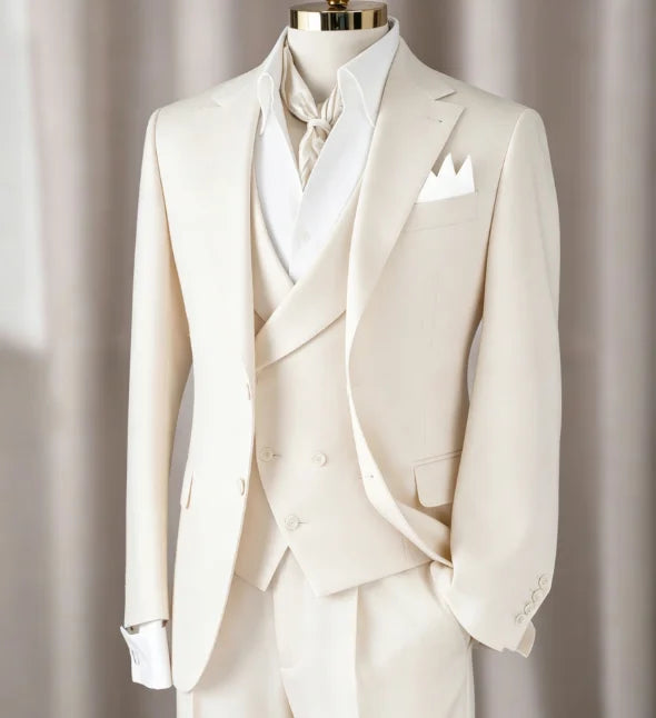 Fashion Men 3 Piece Suit Black Double Breasted Vest Blazer Pants Set Formal Business Wedding Groom Slim Fit Tuxedo Customized