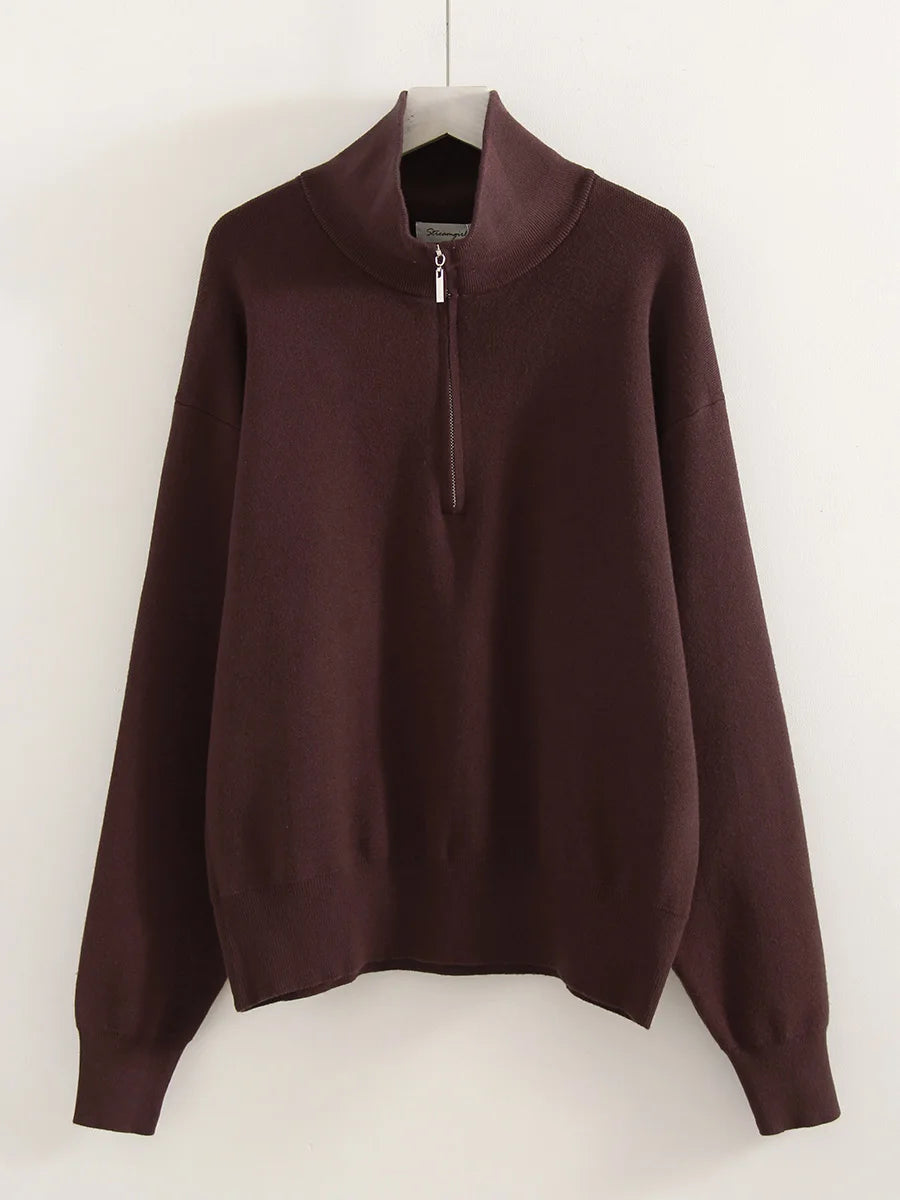 Winter Zipper Sweater Women Warm Oversize Turtleneck Pullovers Autumn Knitted Brown Sweaters Zip Up Women's Red Sweaters Thick