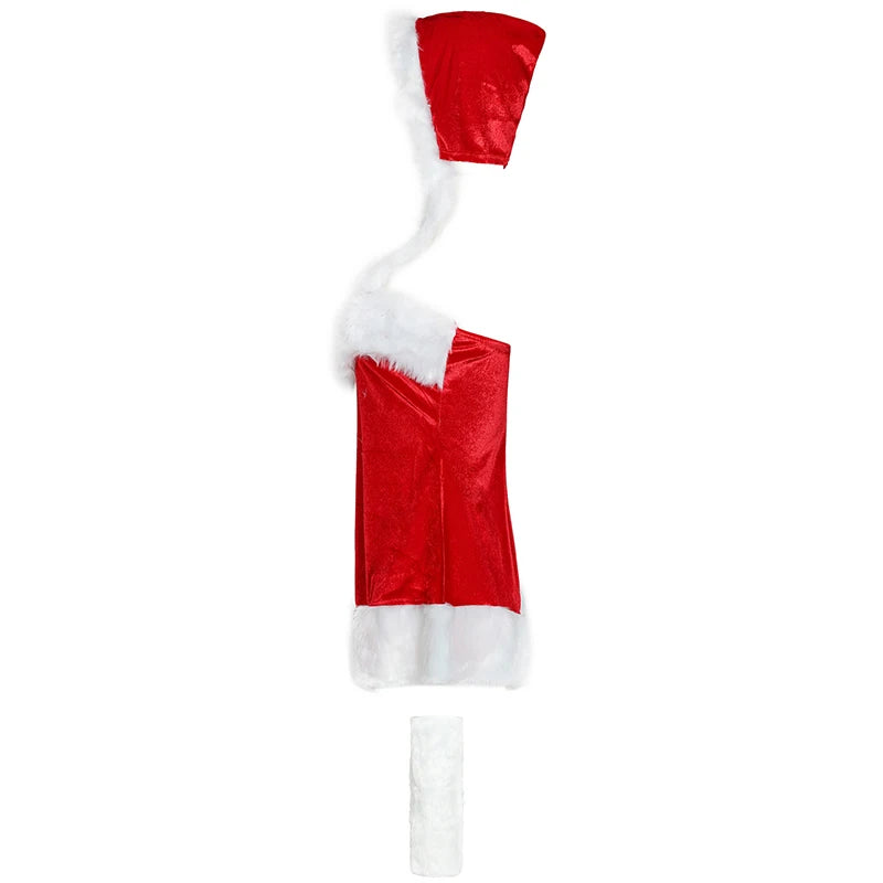Women Red Velvet Christmas Party Dress Santa Claus Cosplay Costume New Year Masquerade Party Costumes Sexy Sweet Fancy Dresses