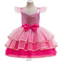 Elegant Party Wedding Girls Dress Elegant Bow Layered Birthday Dresses for Girl Hot Pink Summer Children Christmas Prom Costume