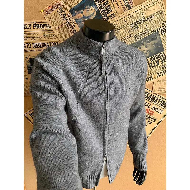 Winter Coat for Big & Tall Men M-3XL | Thermal Double Zipper Cardigan, Stand Collar Warm Knit Sweater Jacket | Loose Fit Clothes