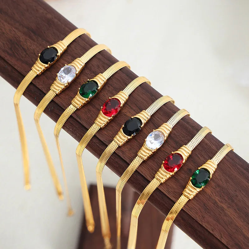 Waterproof And Non-fading Stainless Steel Jewelry Set Geometric Retro Inlaid Multi-color Glass Stone Necklace Bracelet Set Girls