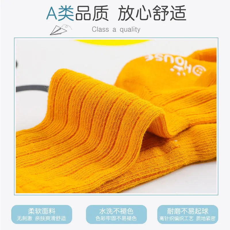 5 Pairs/Lot Baby Socks Spring Autumn Pure Cotton Floor Socks Non-Slip Non-Tightening High Tube Newborn Unisex Baby Socks