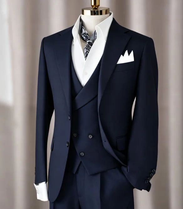 Fashion Men 3 Piece Suit Black Double Breasted Vest Blazer Pants Set Formal Business Wedding Groom Slim Fit Tuxedo Customized