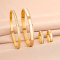 Stainless Steel CZ White Shell Jewelry Set Women Baguette Zircon Cuff Bangle Ring Waterproof Stackable Finger Wrist Jewelry