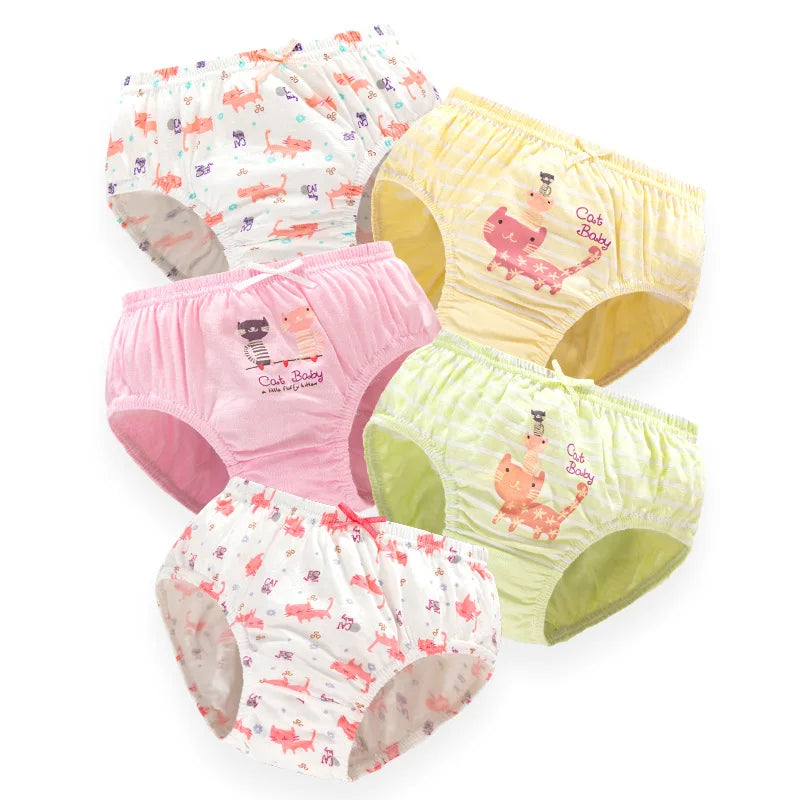 5 Pcs/Lot Cotton Girls Panties Cute Cat Cartoon Girls Underwear 3-13 Years Kids Underpants For Girl Child Panty Children Briefs