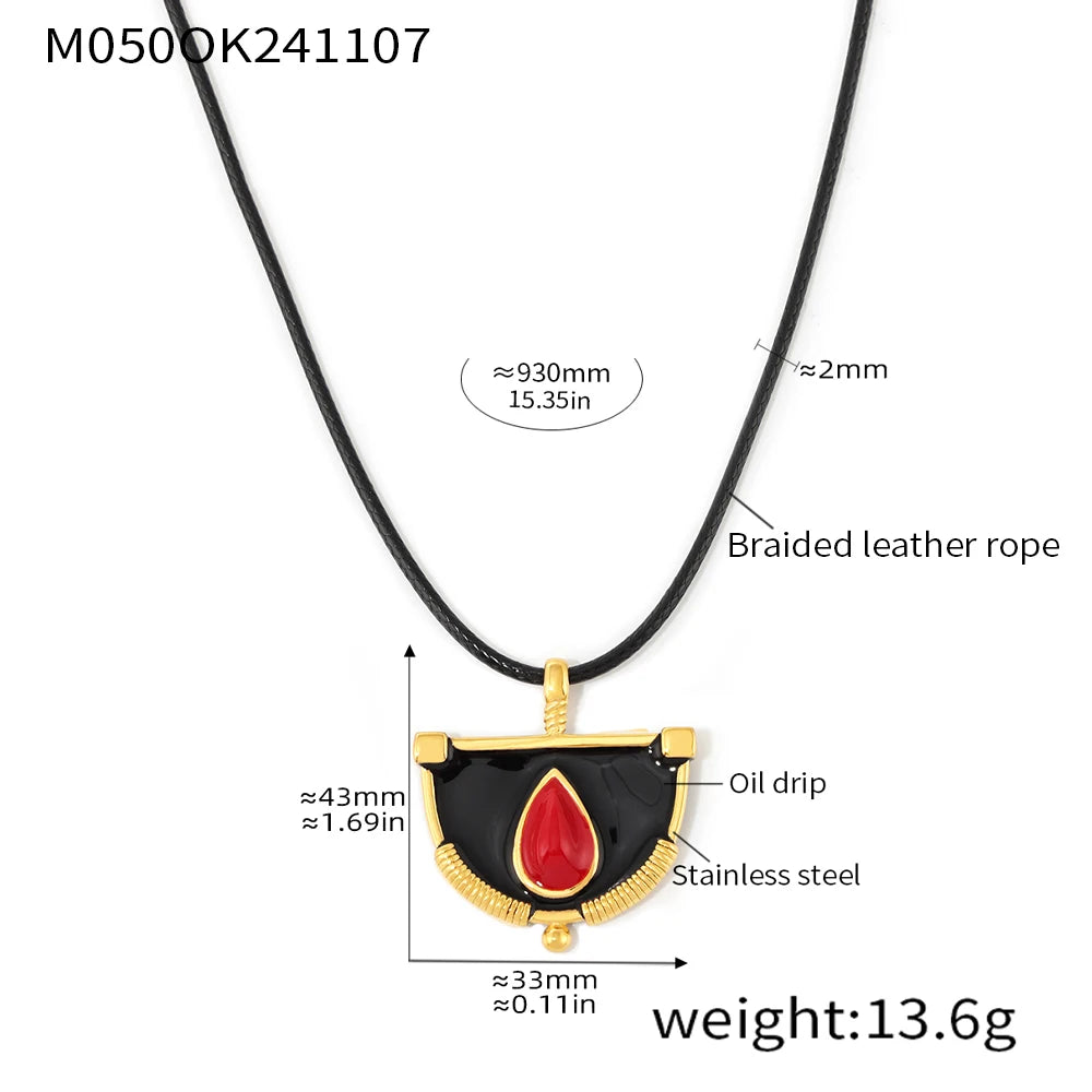 Cool Stainless Steel Necklace For Women Unique Enamel Pendant Black Rope Chain Waterproof Luxury Charm Jewelry Gift