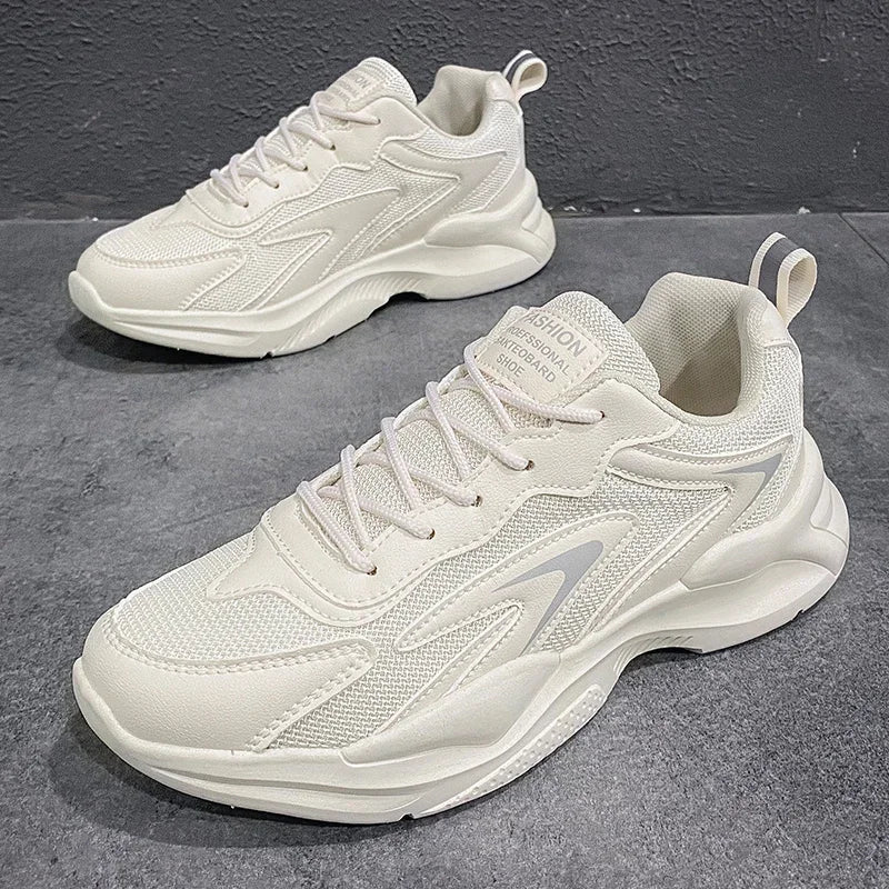 White Sneakers for Men Anti Slip Outdoor Men's Shoes New Breathable Mesh Trendy Versatile Thick Soled Sports Running Shoes