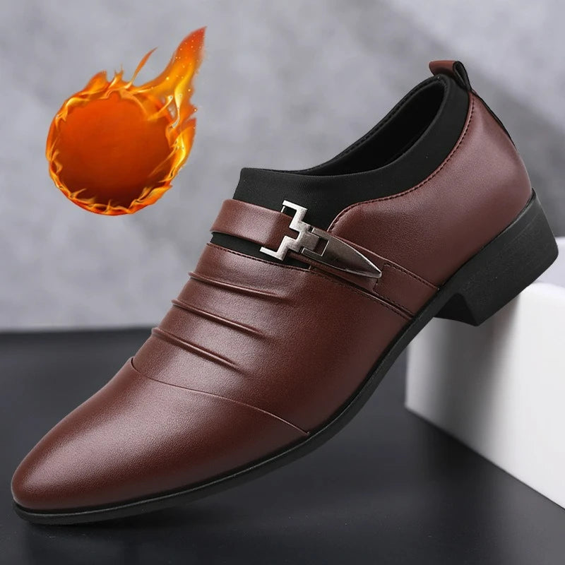 Mens Dress Shoes Business Leather Shoes Luxury Slip on Oxfords Point Toe Men Wedding Shoes Loafers Classic Plus Size Formal Shoe